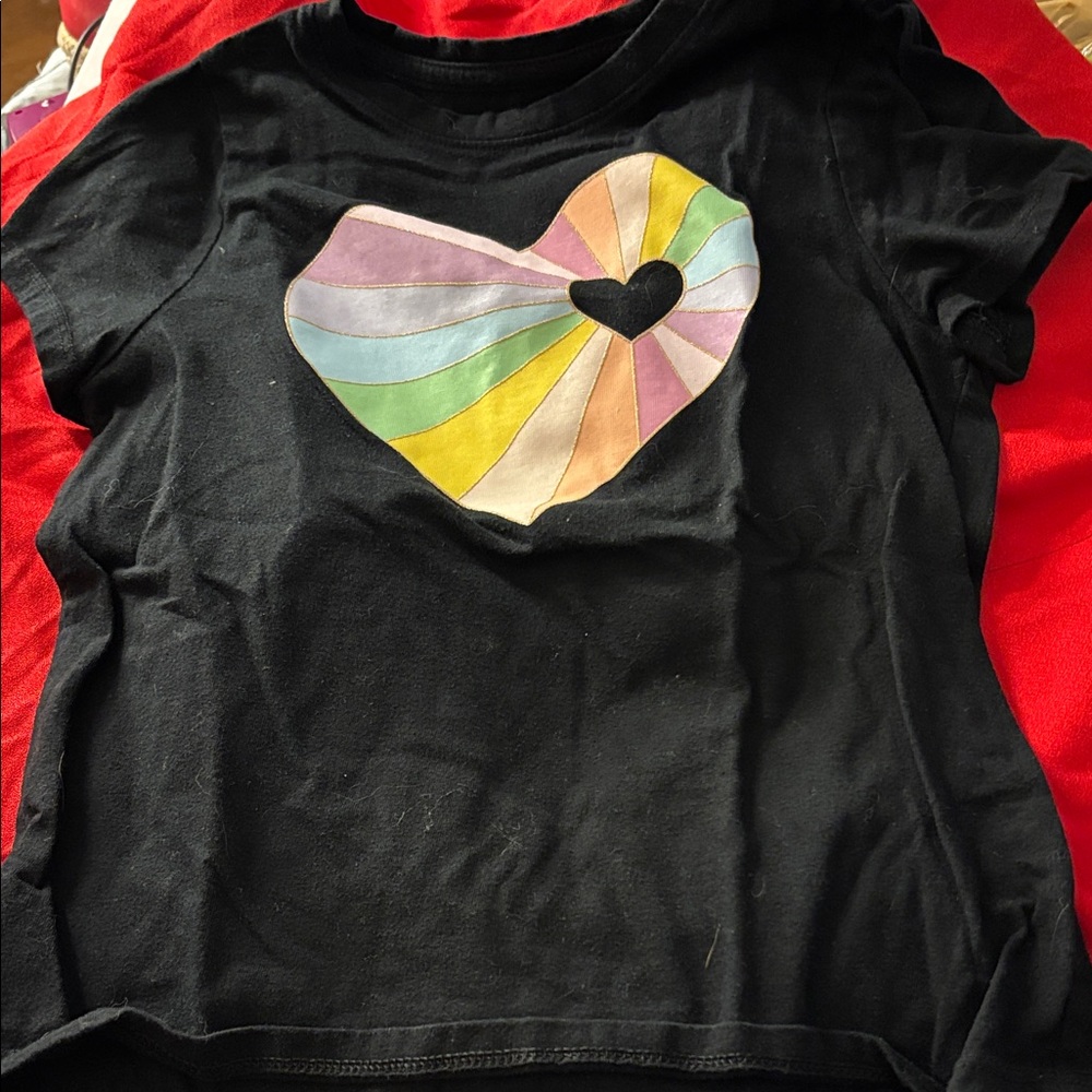 Cat & Jack Black Kids Shirt with colorful Heart Design small 6/7